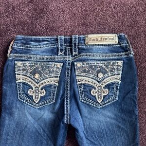 Rock Revival Oliana Dark Blue Boot Cut Jeans with Silver Embellishments